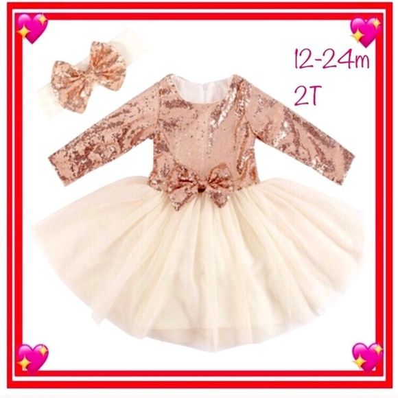 Girls’ Rose Gold Sequins and Ivory Tulle Flower Girl, Easter, Birthday Dress - Picture 9 of 9